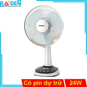Quạt sạc tích điện Povena PVN-5612 với 2 cổng sạc pin, và nguồn ra 5V bằng đầu USB để sạc điện thoại giá sỉ