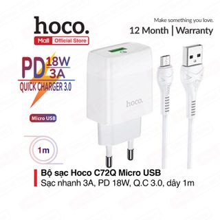 Bộ sạc nhanh 3.0 Hoco C72Q cổng Samsung Micro USB giá sỉ