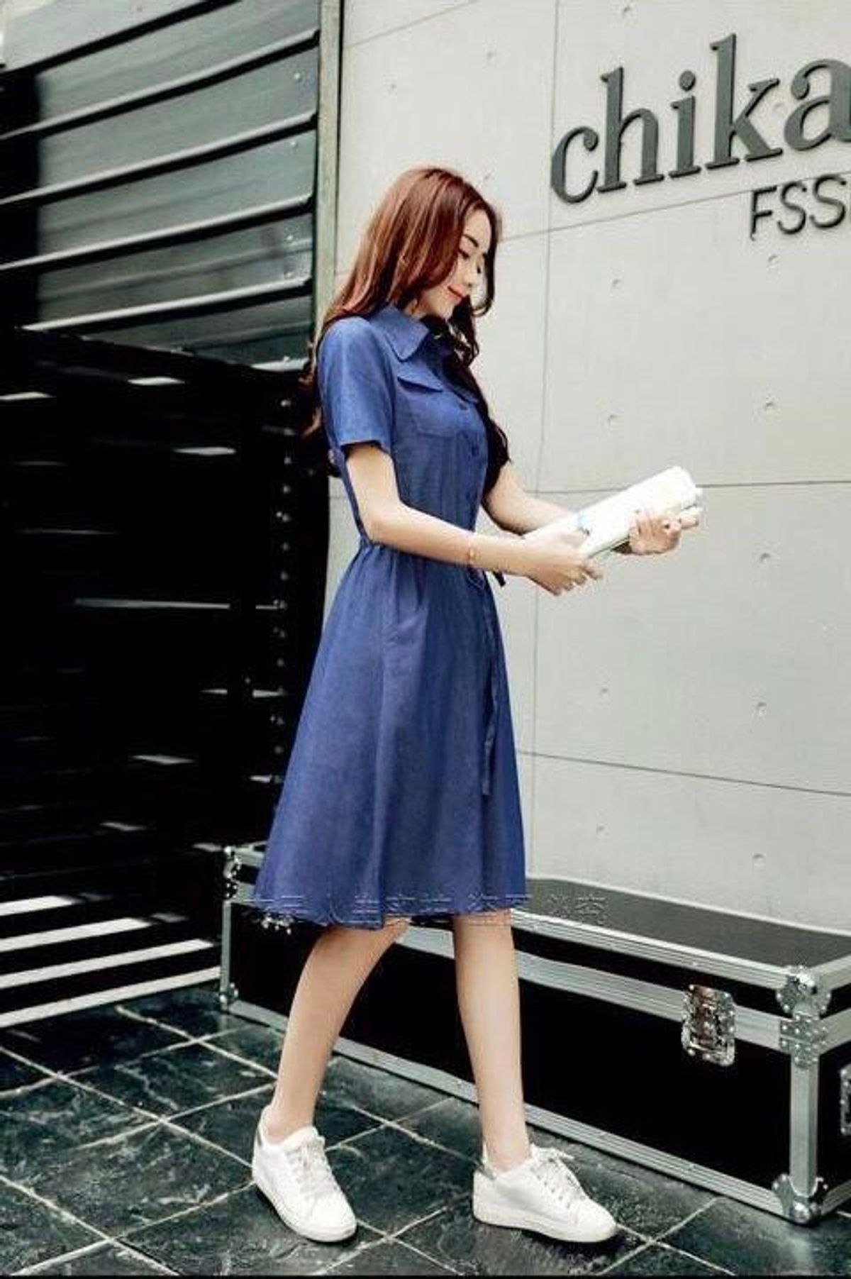 ĐẦM JEAN XOÈ EO DÂY RÚT - DT449 ĐẦM JEAN XOÈ EO DÂY RÚT - DT449