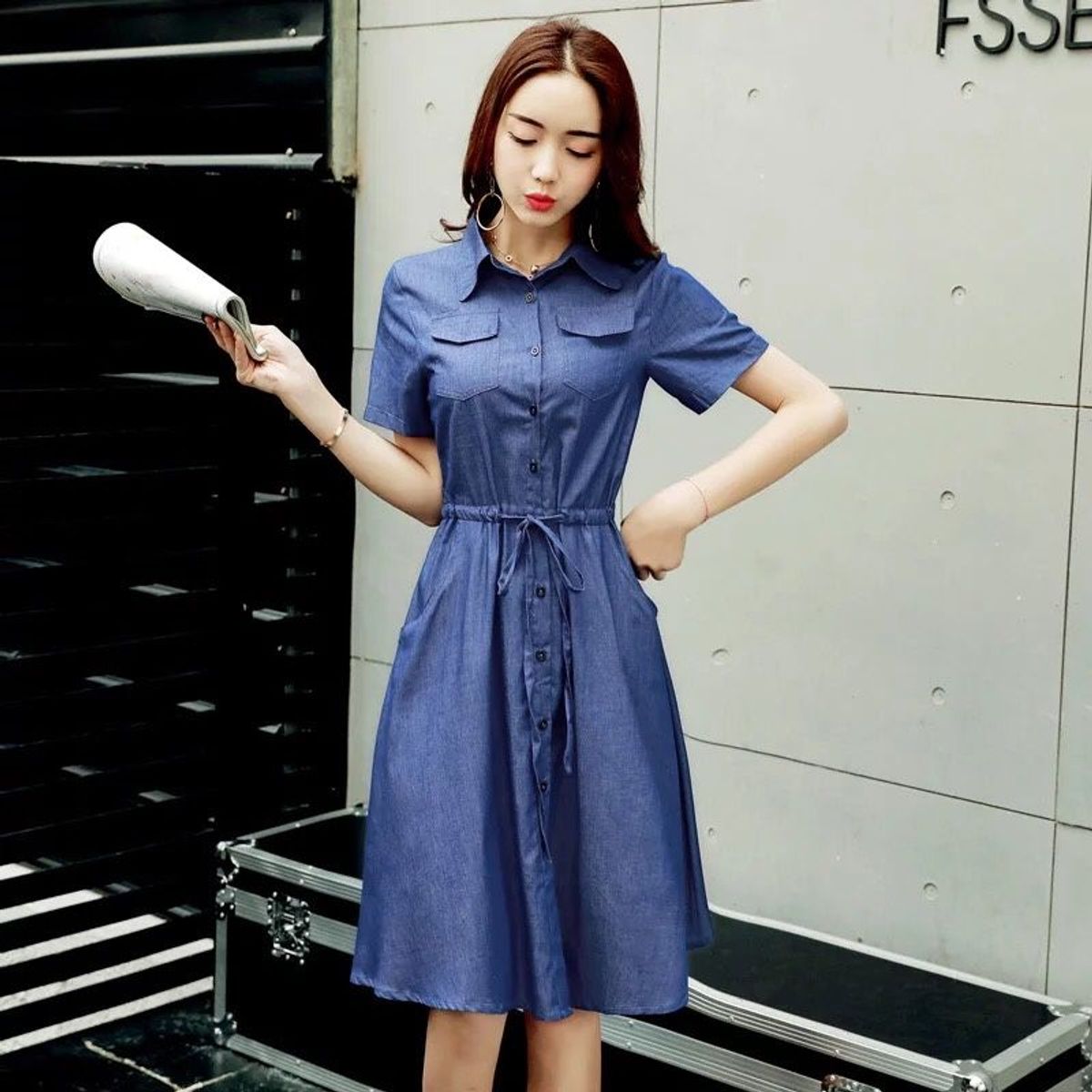 ĐẦM JEAN XOÈ EO DÂY RÚT - DT449 ĐẦM JEAN XOÈ EO DÂY RÚT - DT449