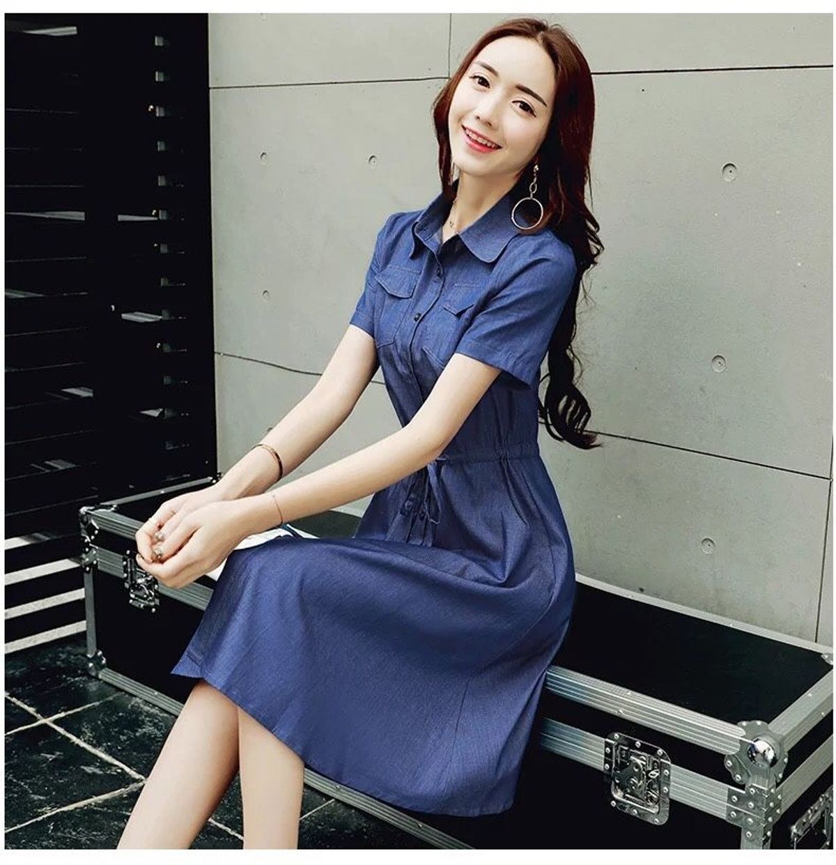 ĐẦM JEAN XOÈ EO DÂY RÚT - DT449 ĐẦM JEAN XOÈ EO DÂY RÚT - DT449