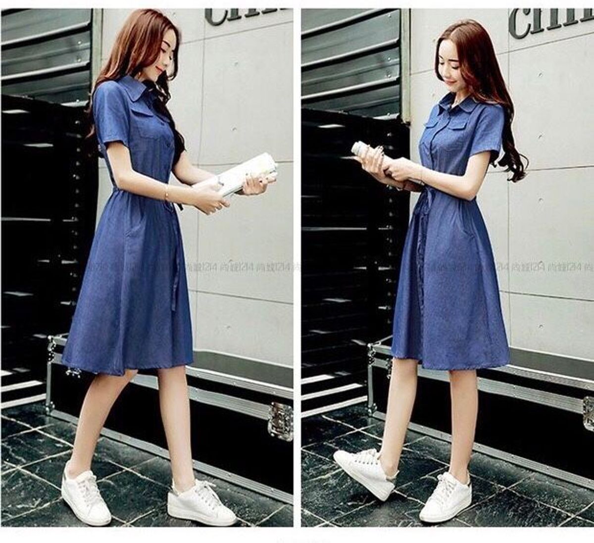 ĐẦM JEAN XOÈ EO DÂY RÚT - DT449 ĐẦM JEAN XOÈ EO DÂY RÚT - DT449