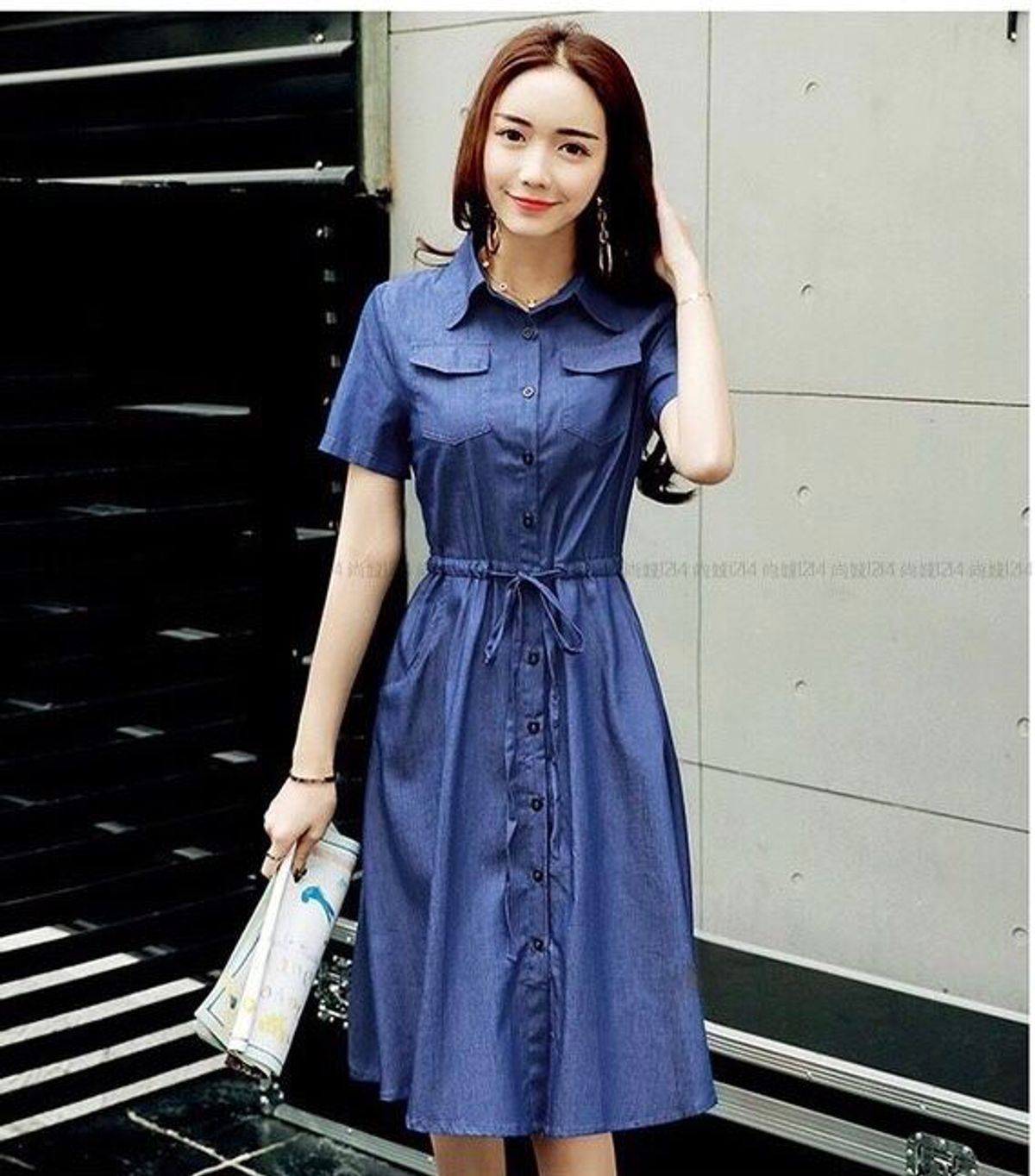 ĐẦM JEAN XOÈ EO DÂY RÚT - DT449 ĐẦM JEAN XOÈ EO DÂY RÚT - DT449