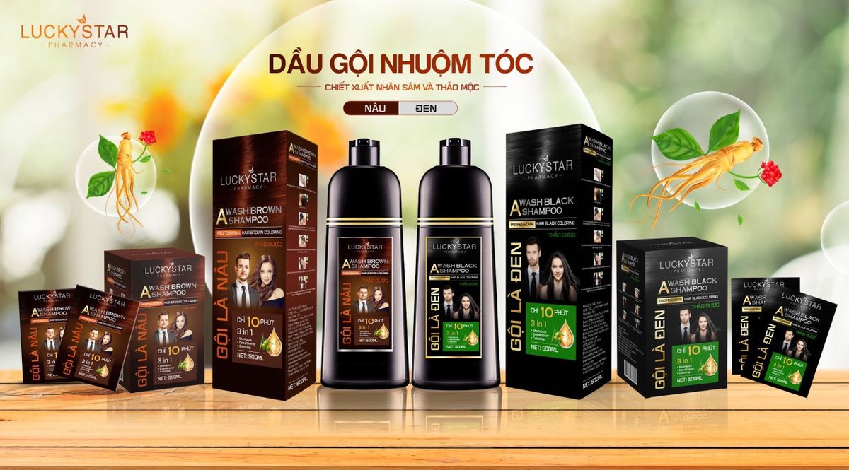 Gội Là Nâu Thảo Dược Cao Cấp Lucky Star - Hộp/10gói*25ml Gội Là Nâu Thảo Dược Cao Cấp Lucky Star - Hộp/10gói*25ml