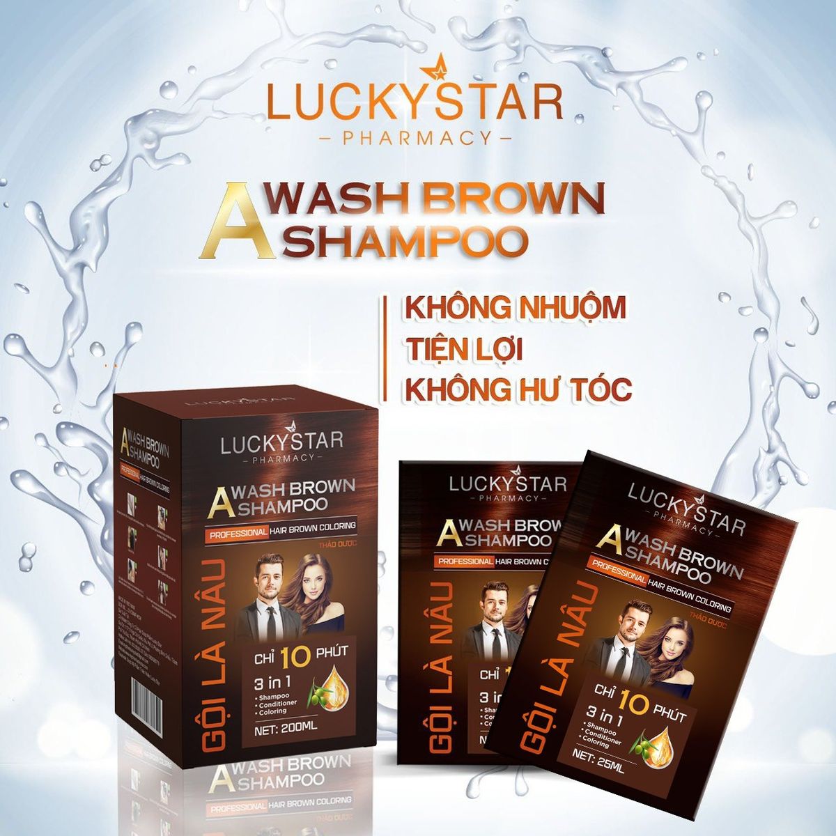 Gội Là Nâu Thảo Dược Cao Cấp Lucky Star - Hộp/10gói*25ml Gội Là Nâu Thảo Dược Cao Cấp Lucky Star - Hộp/10gói*25ml