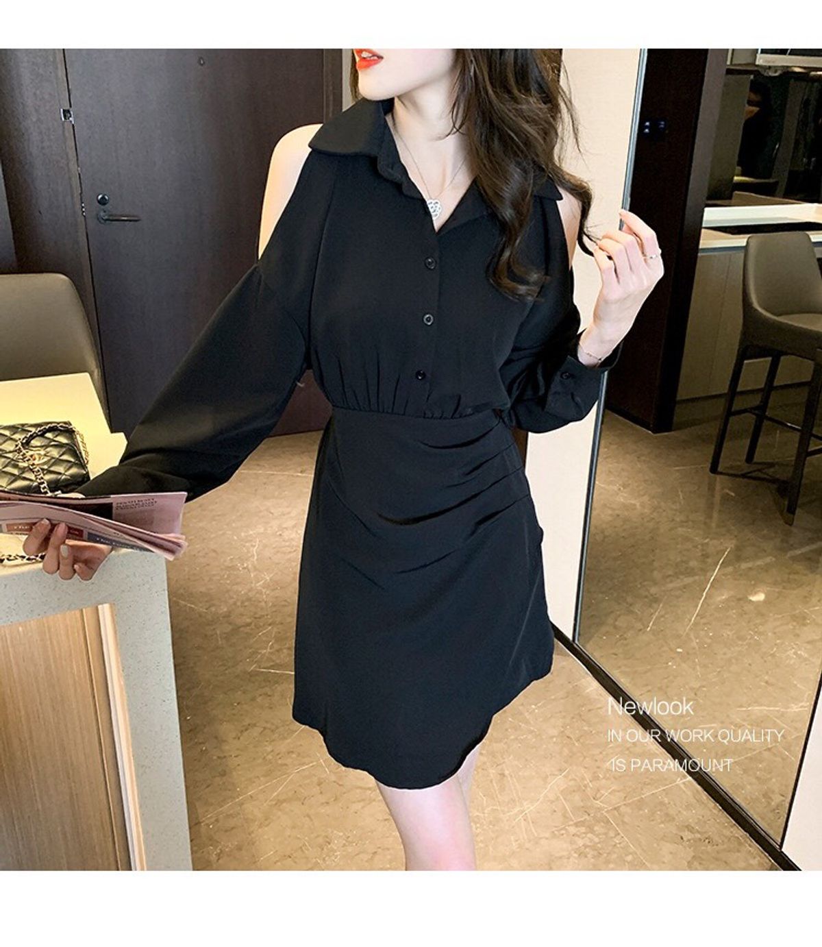 ĐẦM SƠ MI TAY DÀI CUT OUT - DT1601 ĐẦM SƠ MI TAY DÀI CUT OUT - DT1601