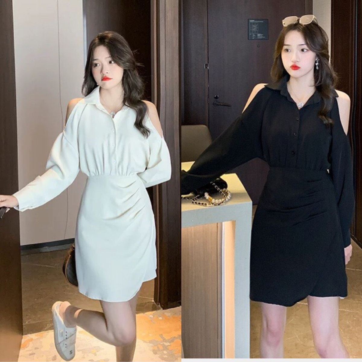 ĐẦM SƠ MI TAY DÀI CUT OUT - DT1601 ĐẦM SƠ MI TAY DÀI CUT OUT - DT1601