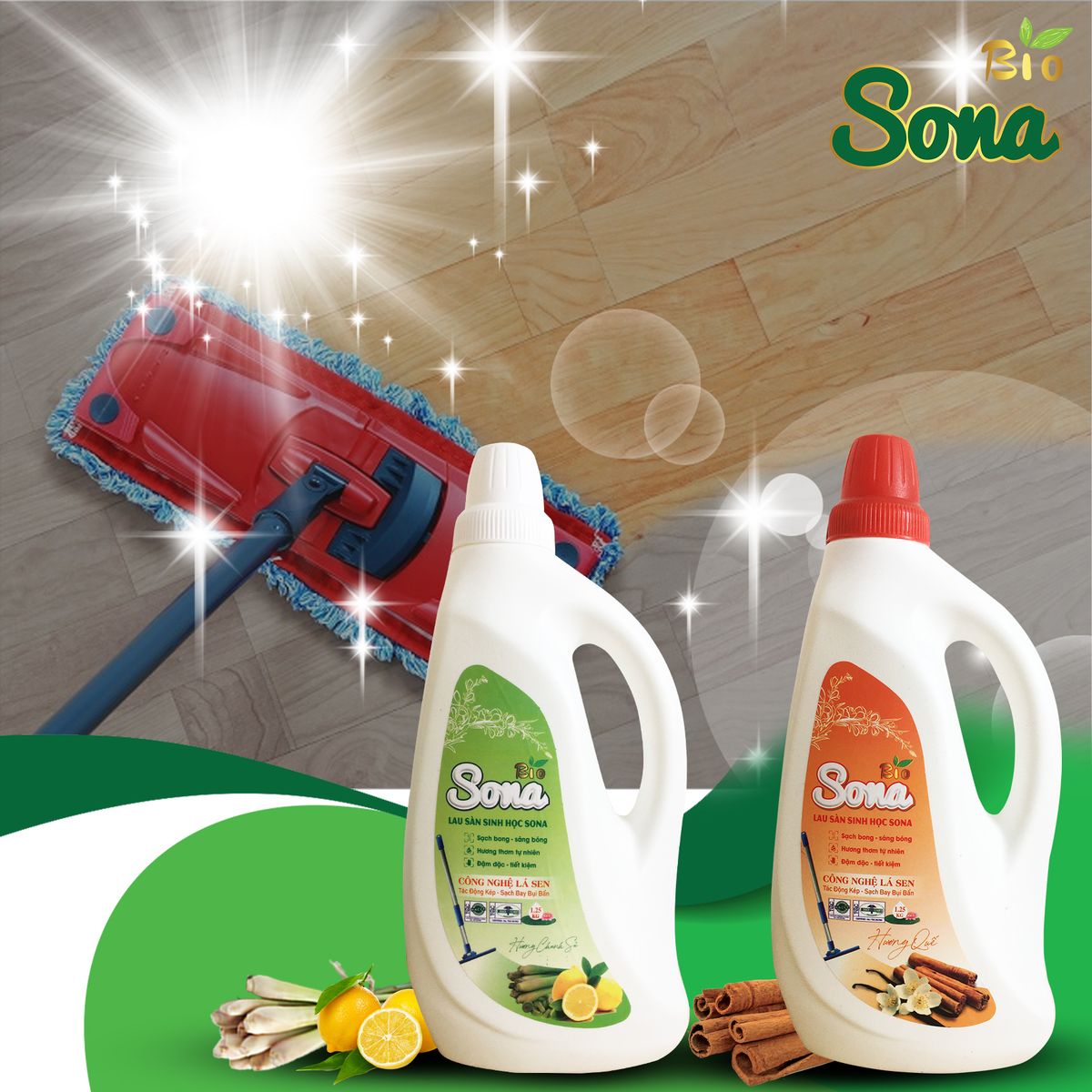 Nước Lau Sàn SoNa 1.25kg Hương Quế | Cho Sàn Nhà Sáng Bóng, Hương Thơm Mát Từ Thiên Nhiên Nước Lau Sàn SoNa 1.25kg Hương Quế | Cho Sàn Nhà Sáng Bóng, Hương Thơm Mát Từ Thiên Nhiên