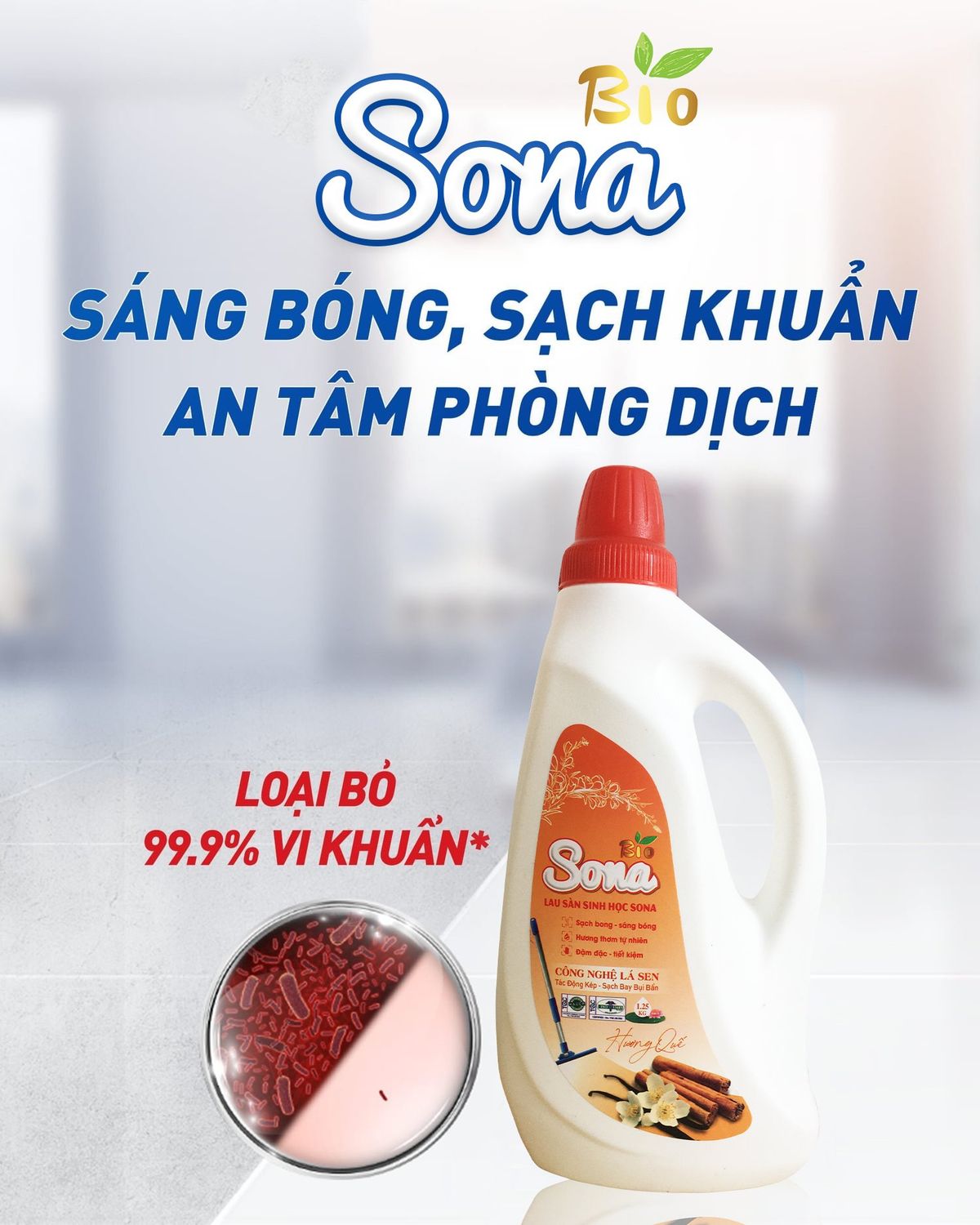 Nước Lau Sàn SoNa 1.25kg Hương Quế | Cho Sàn Nhà Sáng Bóng, Hương Thơm Mát Từ Thiên Nhiên Nước Lau Sàn SoNa 1.25kg Hương Quế | Cho Sàn Nhà Sáng Bóng, Hương Thơm Mát Từ Thiên Nhiên