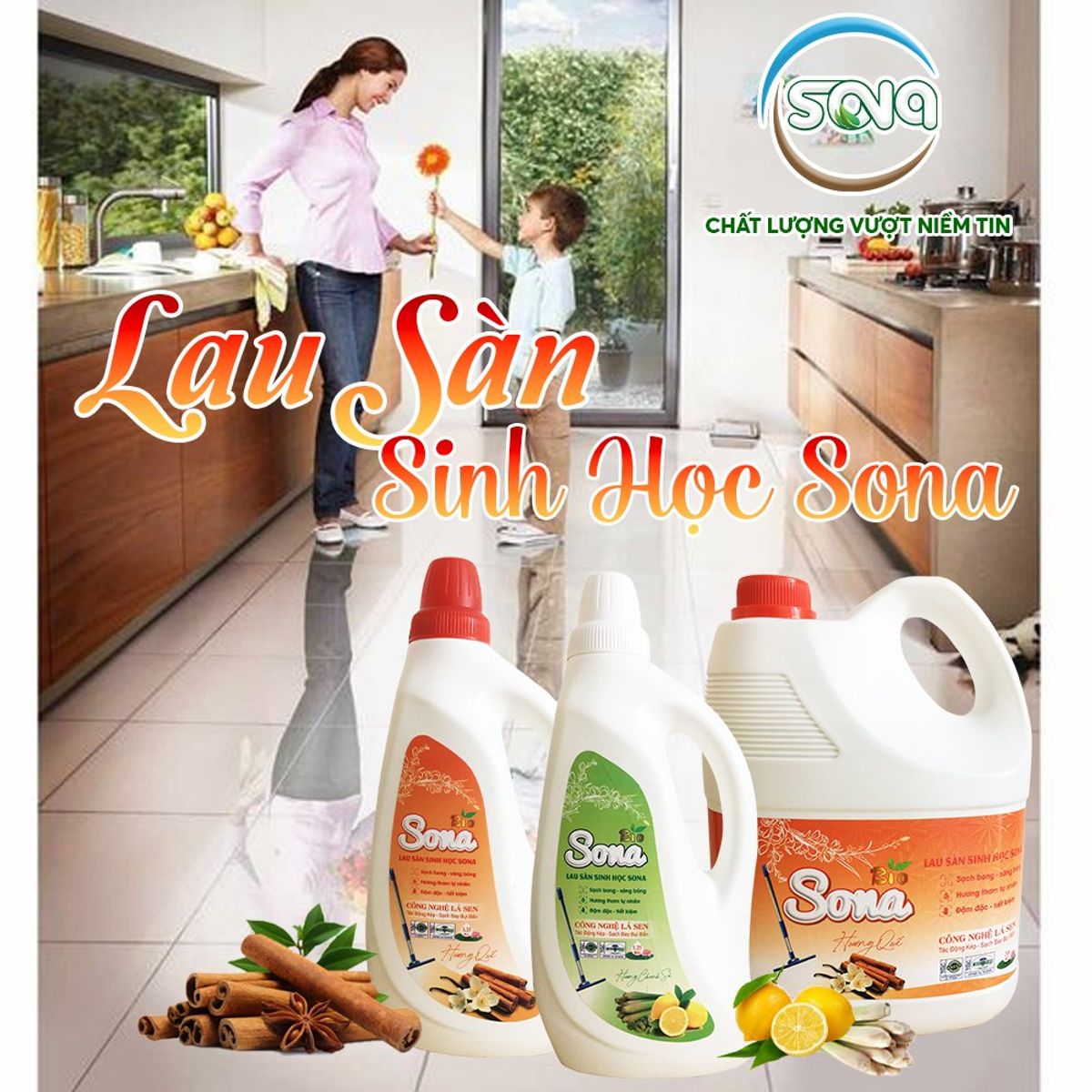 Nước Lau Sàn SoNa 1.25kg Hương Quế | Cho Sàn Nhà Sáng Bóng, Hương Thơm Mát Từ Thiên Nhiên Nước Lau Sàn SoNa 1.25kg Hương Quế | Cho Sàn Nhà Sáng Bóng, Hương Thơm Mát Từ Thiên Nhiên