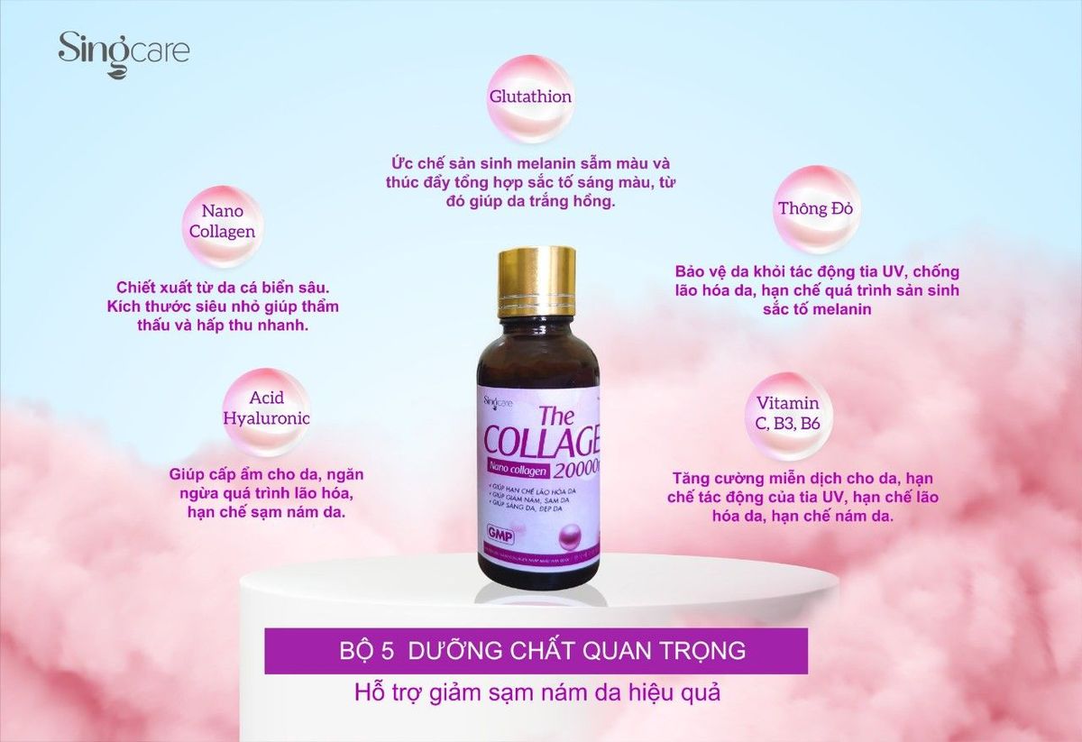 Nước Collagen 20000mg giúp giảm nám, sáng da, đẹp da Hộp 10 Chai - Singcare Nước Collagen 20000mg giúp giảm nám, sáng da, đẹp da Hộp 10 Chai - Singcare