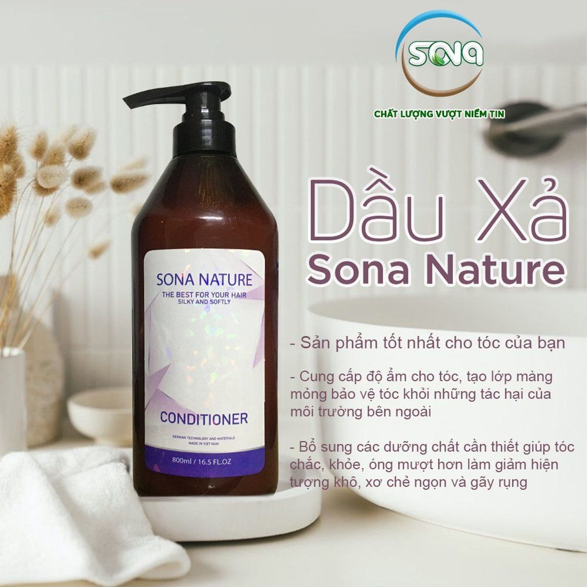 DẦU XẢ TÓC TỪ THIÊN NHIÊN SONA | Chai 800ml | Giảm Gãy Rụng Tóc - Chống chẻ ngọn -Kích Thích Mọc Tóc Và Nuôi Dưỡng Mái Tóc Chắc Khoẻ DẦU XẢ TÓC TỪ THIÊN NHIÊN SONA | Chai 800ml | Giảm Gãy Rụng Tóc - Chống chẻ ngọn -Kích Thích Mọc Tóc Và Nuôi Dưỡng Mái Tóc Chắc Khoẻ