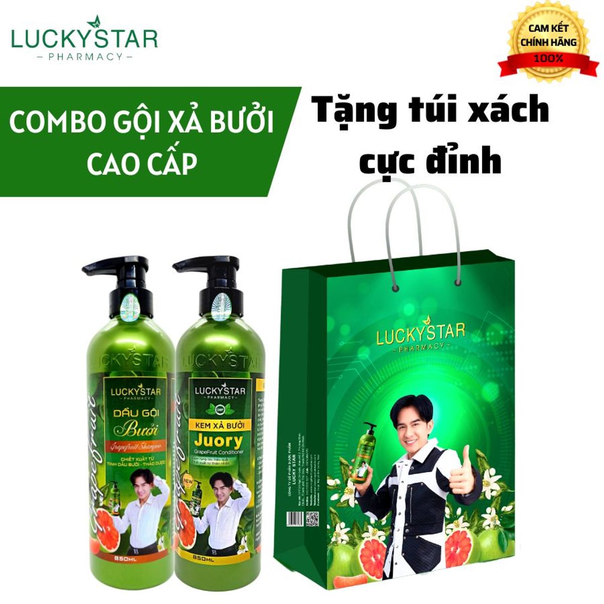 Combo Dầu Gội Và Kem Xả Bưởi Lucky Star 850ml Combo Dầu Gội Và Kem Xả Bưởi Lucky Star 850ml