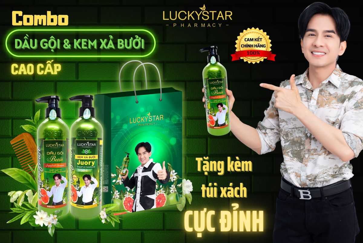 Combo Dầu Gội Và Kem Xả Bưởi Lucky Star 850ml Combo Dầu Gội Và Kem Xả Bưởi Lucky Star 850ml