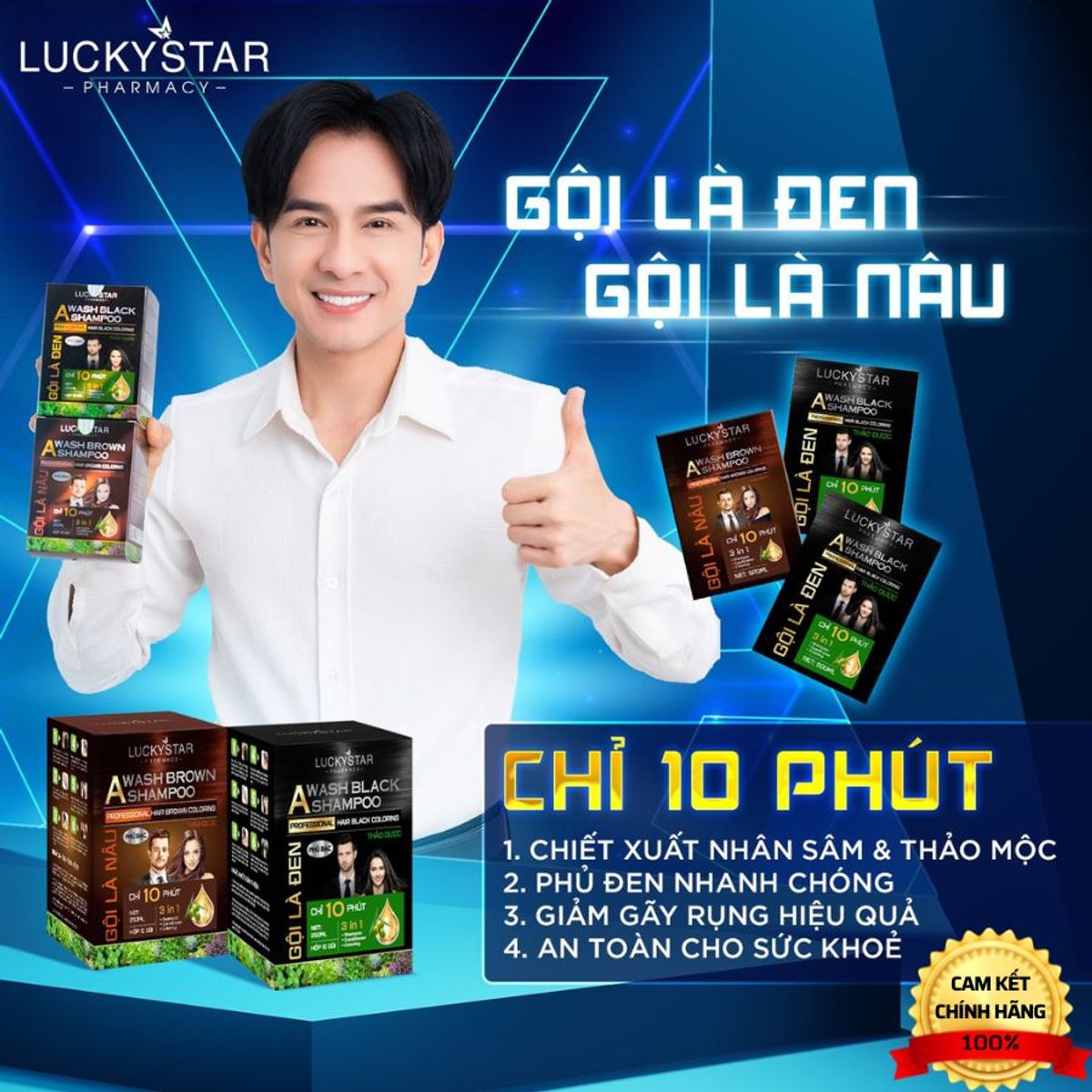 Gội Là Nâu Thảo Dược Cao Cấp Lucky Star - Hộp/10gói*25ml Gội Là Nâu Thảo Dược Cao Cấp Lucky Star - Hộp/10gói*25ml