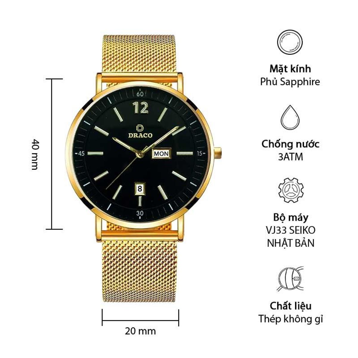 Đồng Hồ Nam - Thương Hiệu DRACO D21-ST01 Đồng Hồ Nam - Thương Hiệu DRACO D21-ST01