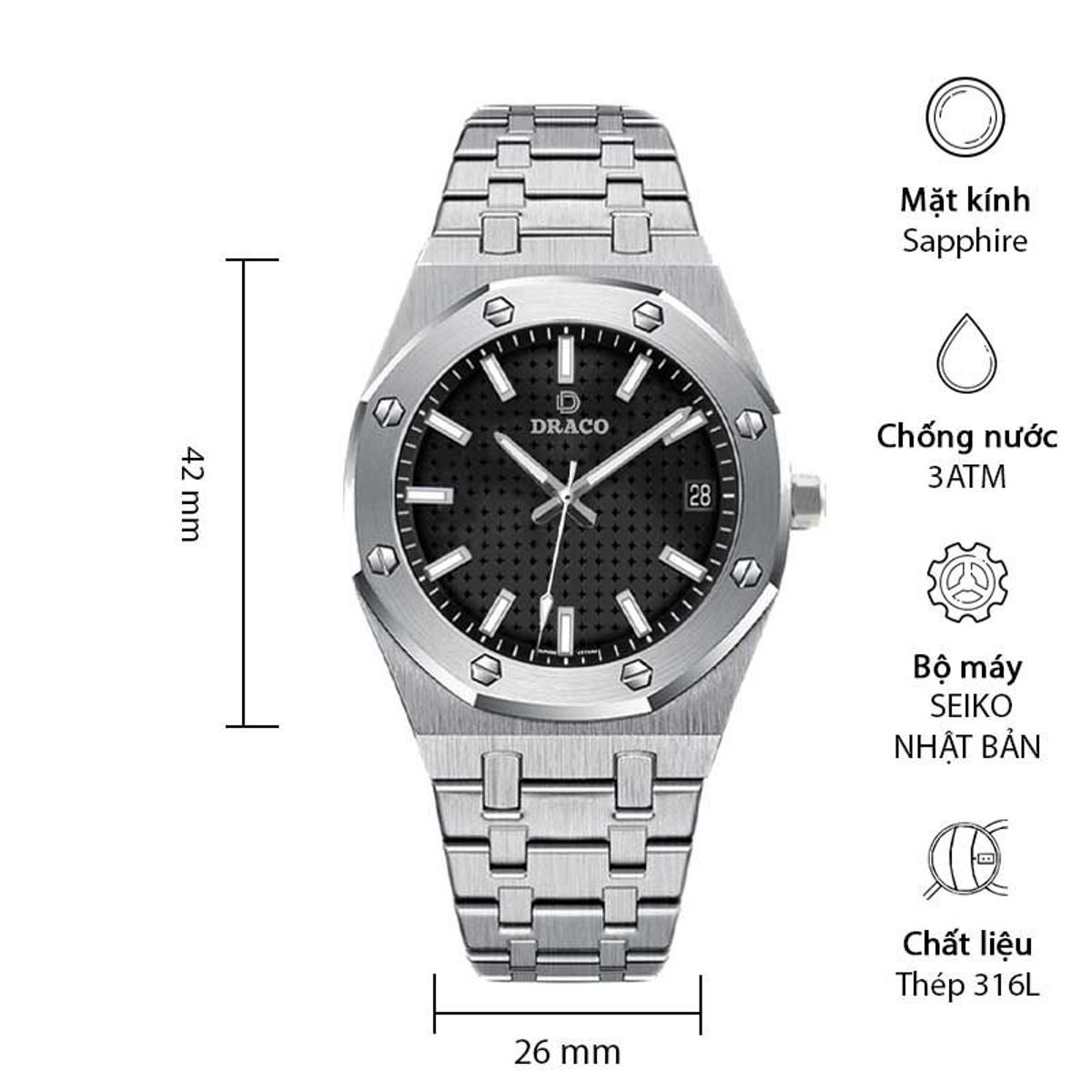 Đồng Hồ Nam - Thương Hiệu DRACO D22-DR04 “Revolution Watch” đen kim loại bạc Đồng Hồ Nam - Thương Hiệu DRACO D22-DR04 “Revolution Watch” đen kim loại bạc