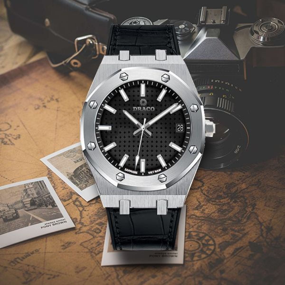 Đồng Hồ Nam - Thương Hiệu DRACO D22-DR04 “Revolution Watch” đen dây da bò đen Đồng Hồ Nam - Thương Hiệu DRACO D22-DR04 “Revolution Watch” đen dây da bò đen
