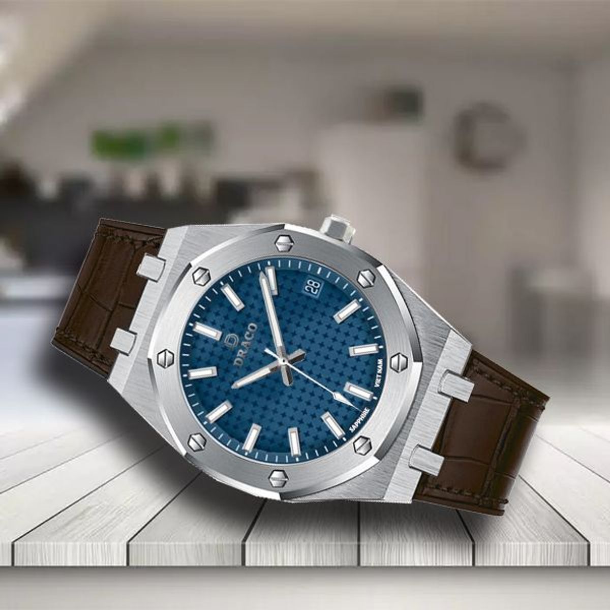 Đồng Hồ Nam - Thương Hiệu DRACO D22-DR04 “Revolution Watch” xanh dây da bò nâu Đồng Hồ Nam - Thương Hiệu DRACO D22-DR04 “Revolution Watch” xanh dây da bò nâu