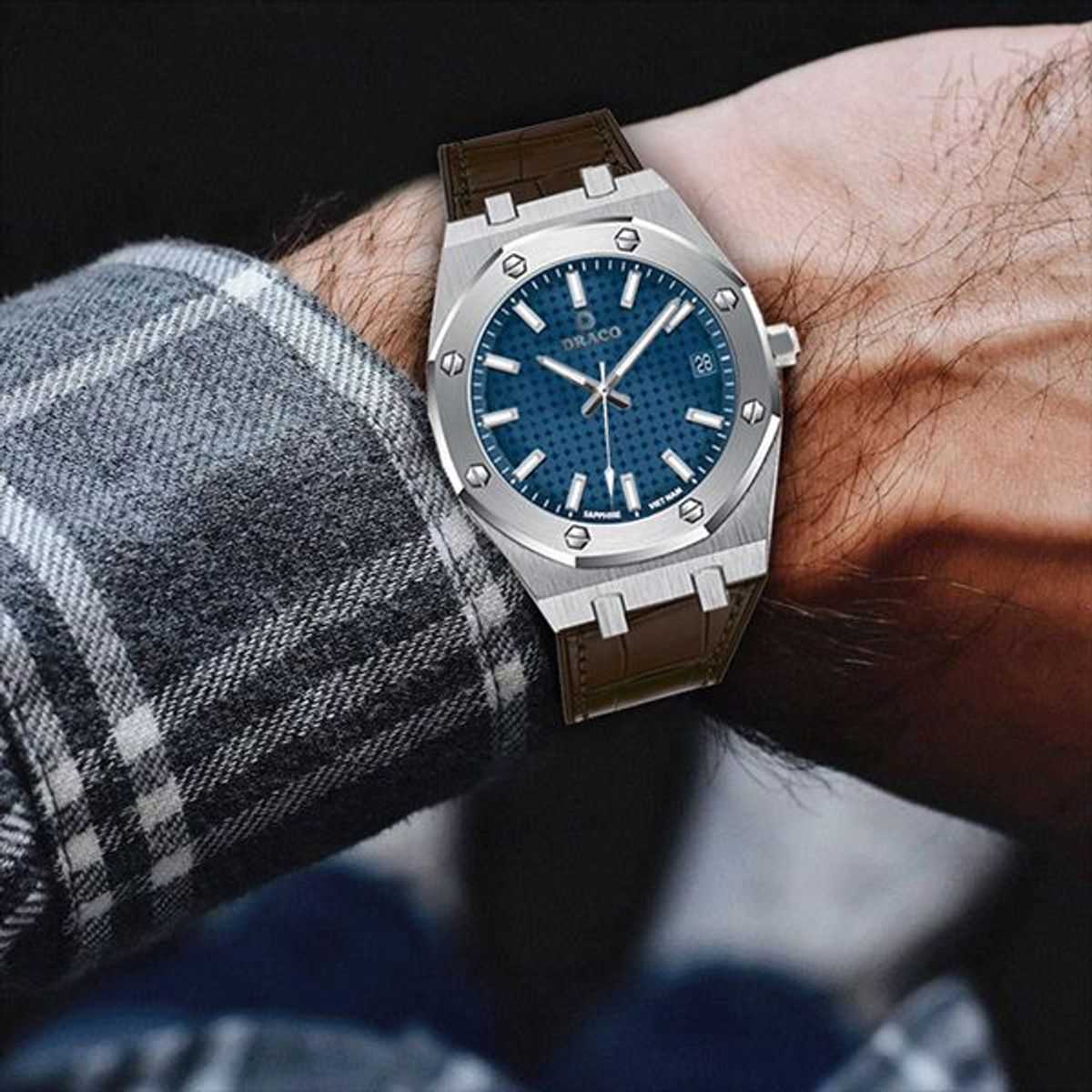 Đồng Hồ Nam - Thương Hiệu DRACO D22-DR04 “Revolution Watch” xanh dây da bò nâu Đồng Hồ Nam - Thương Hiệu DRACO D22-DR04 “Revolution Watch” xanh dây da bò nâu
