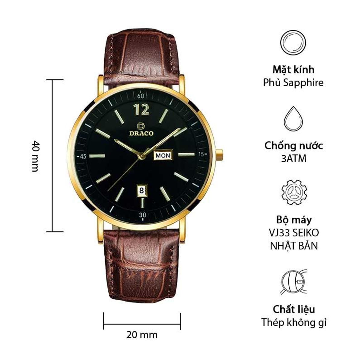 Đồng Hồ Nam - Thương Hiệu DRACO D21-ST01 Đồng Hồ Nam - Thương Hiệu DRACO D21-ST01