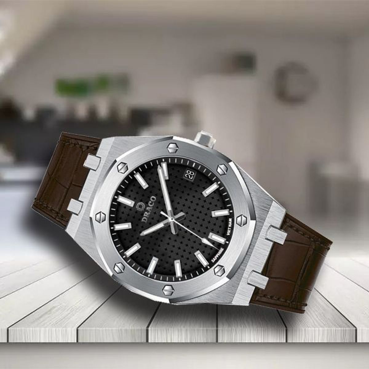 Đồng Hồ Nam - Thương Hiệu DRACO D22-DR04 “Revolution Watch” đen dây da bò nâu Đồng Hồ Nam - Thương Hiệu DRACO D22-DR04 “Revolution Watch” đen dây da bò nâu