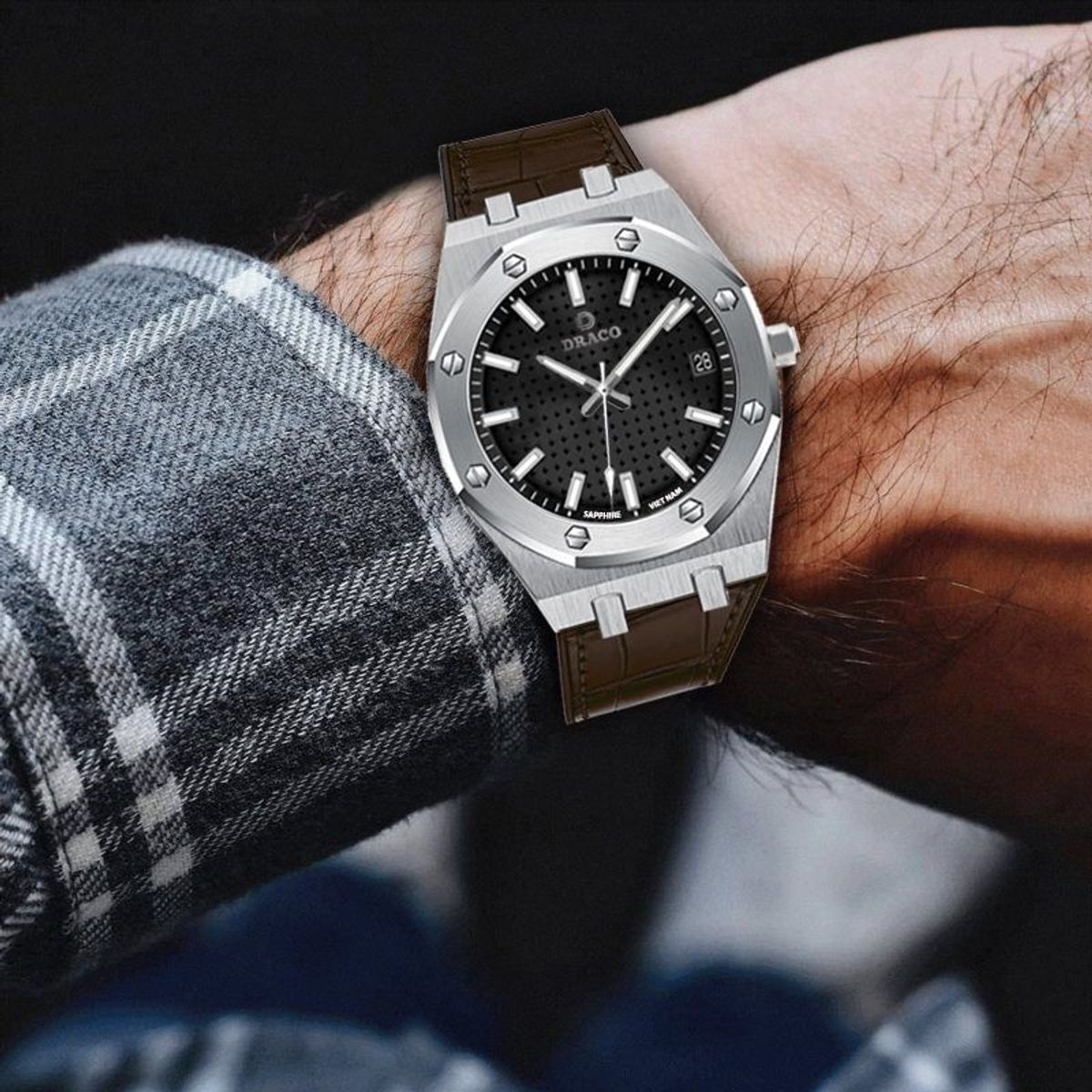 Đồng Hồ Nam - Thương Hiệu DRACO D22-DR04 “Revolution Watch” đen dây da bò nâu Đồng Hồ Nam - Thương Hiệu DRACO D22-DR04 “Revolution Watch” đen dây da bò nâu