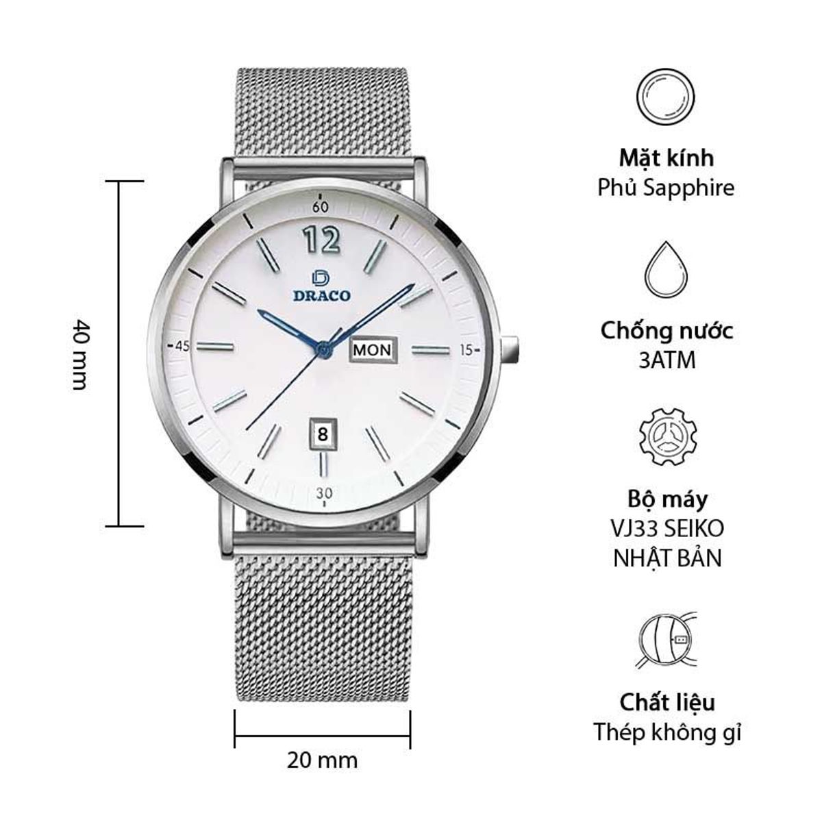 Đồng Hồ Nam - Thương Hiệu DRACO D21-ST01 Đồng Hồ Nam - Thương Hiệu DRACO D21-ST01