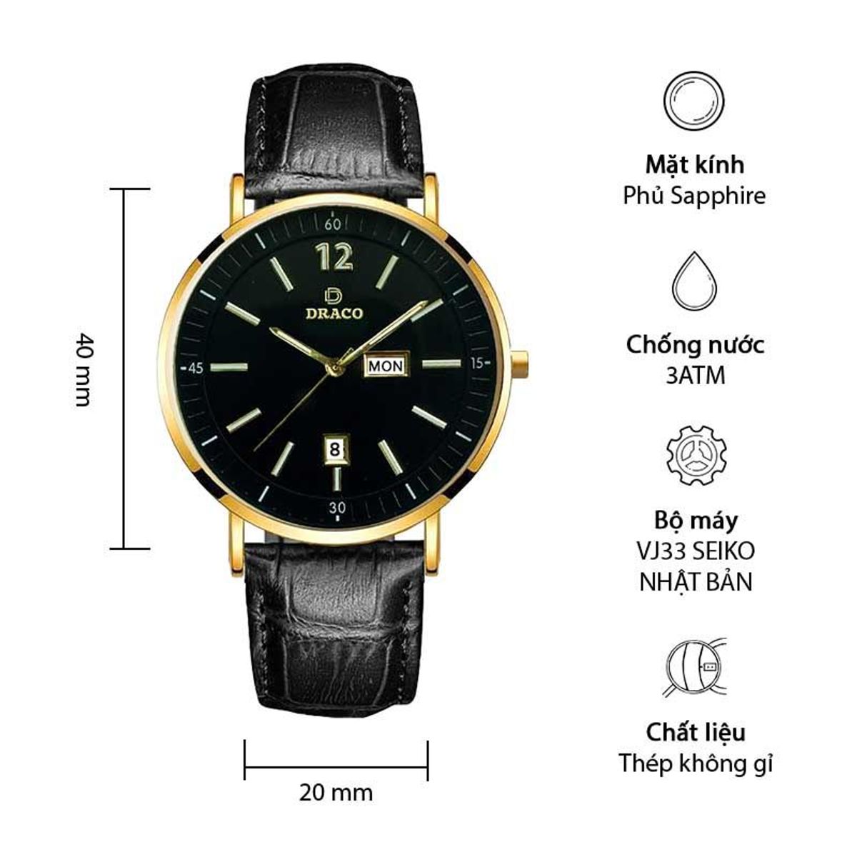 Đồng Hồ Nam - Thương Hiệu DRACO D21-ST01 Đồng Hồ Nam - Thương Hiệu DRACO D21-ST01