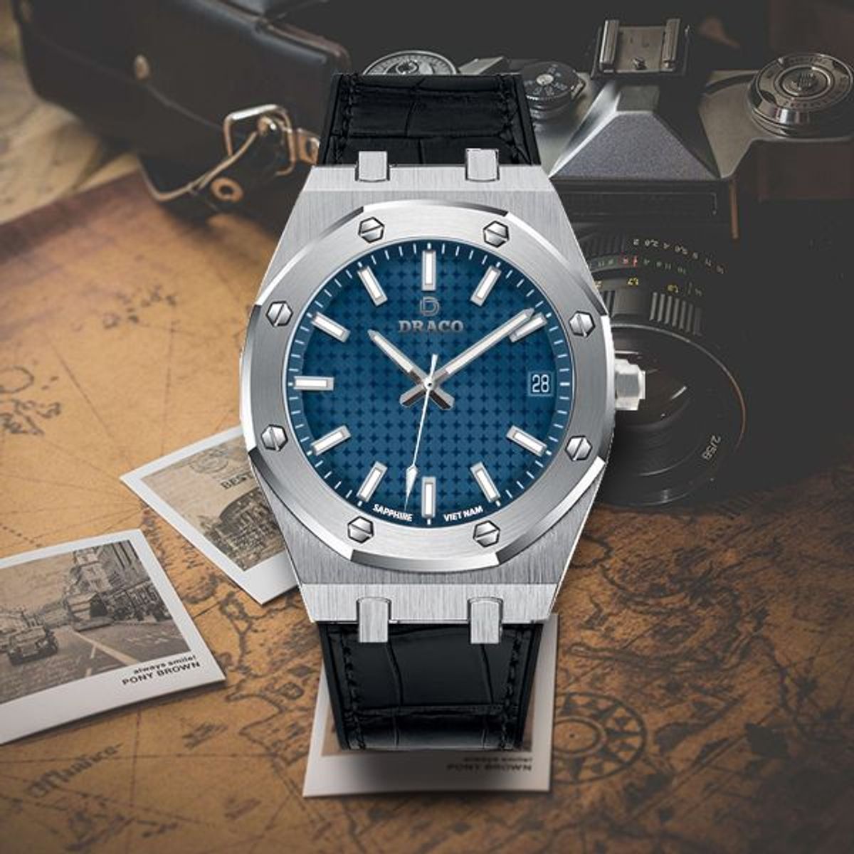 Đồng Hồ Nam - Thương Hiệu DRACO D22-DR04 “Revolution Watch” xanh dây da bò đen Đồng Hồ Nam - Thương Hiệu DRACO D22-DR04 “Revolution Watch” xanh dây da bò đen