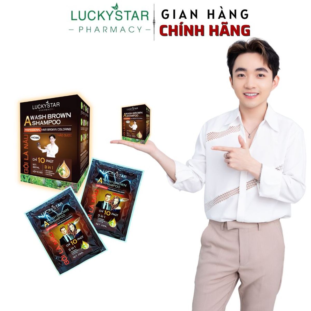 Gội Là Nâu Thảo Dược Cao Cấp Lucky Star - Hộp/10gói*25ml Gội Là Nâu Thảo Dược Cao Cấp Lucky Star - Hộp/10gói*25ml