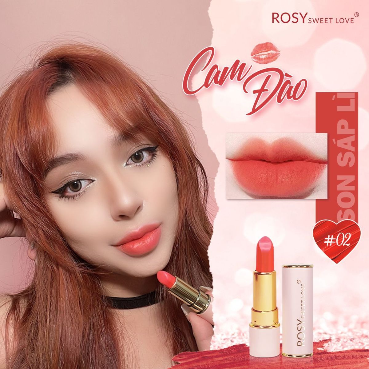 SON SÁP LÌ ROSY MÀU CAM ĐÀO SIÊU HOT TÔN DA TRẮNG BỀN MÀU 8H SON SÁP LÌ ROSY MÀU CAM ĐÀO SIÊU HOT TÔN DA TRẮNG BỀN MÀU 8H