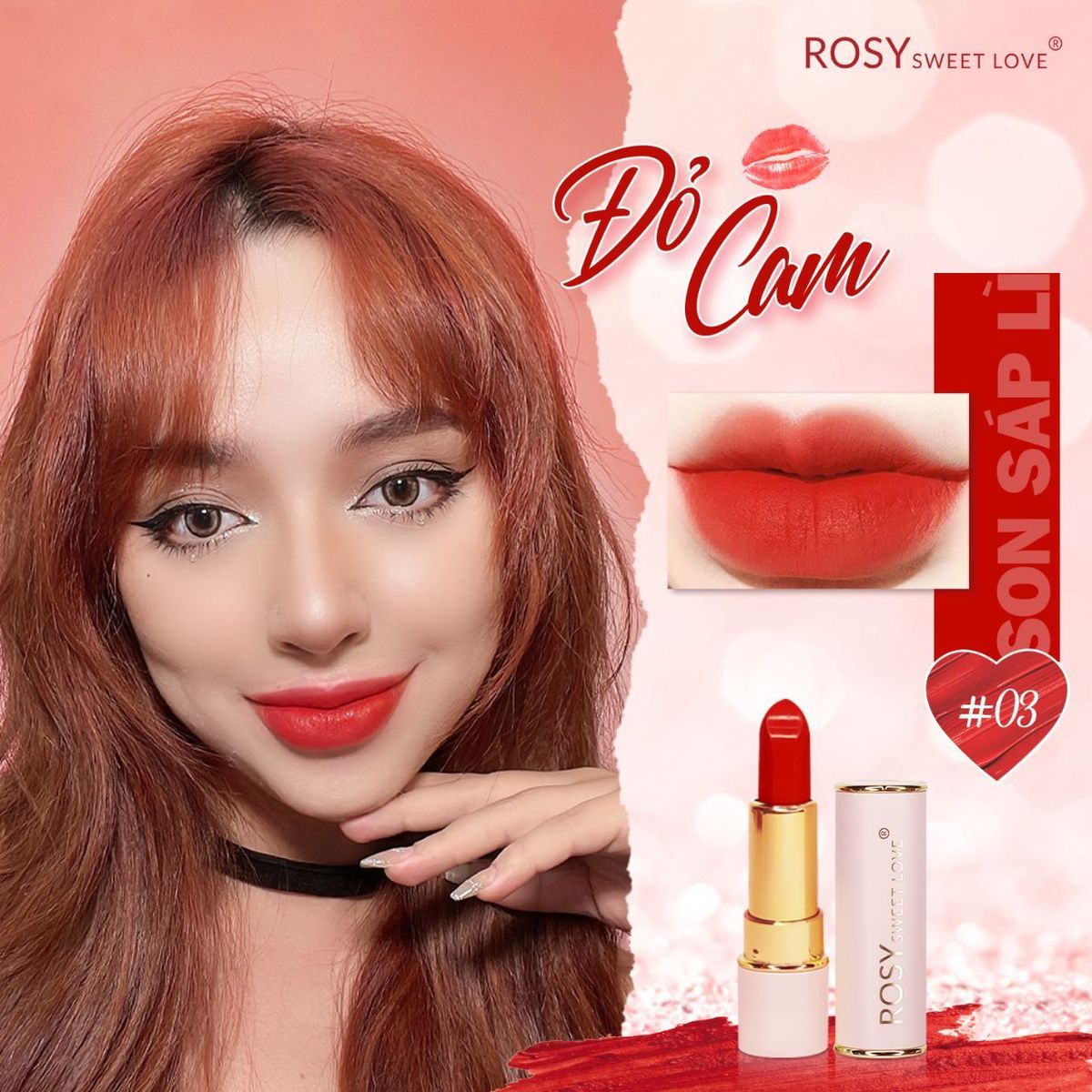 SON SÁP LÌ ROSY MÀU ĐỎ CAM ĐƯỢC SĂN ĐÓN NHẤT HIỆN NAY BỀN MÀU MỀM MÔI SON SÁP LÌ ROSY MÀU ĐỎ CAM ĐƯỢC SĂN ĐÓN NHẤT HIỆN NAY BỀN MÀU MỀM MÔI