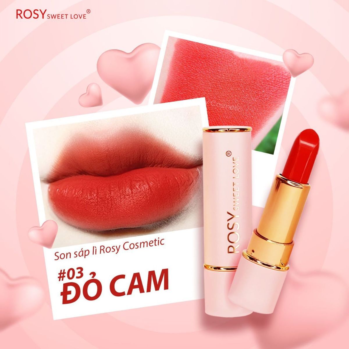 SON SÁP LÌ ROSY MÀU ĐỎ CAM ĐƯỢC SĂN ĐÓN NHẤT HIỆN NAY BỀN MÀU MỀM MÔI SON SÁP LÌ ROSY MÀU ĐỎ CAM ĐƯỢC SĂN ĐÓN NHẤT HIỆN NAY BỀN MÀU MỀM MÔI