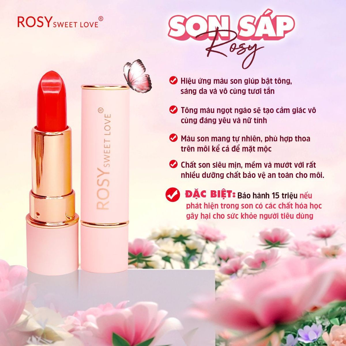 SON SÁP LÌ ROSY MÀU ĐỎ CAM ĐƯỢC SĂN ĐÓN NHẤT HIỆN NAY BỀN MÀU MỀM MÔI SON SÁP LÌ ROSY MÀU ĐỎ CAM ĐƯỢC SĂN ĐÓN NHẤT HIỆN NAY BỀN MÀU MỀM MÔI