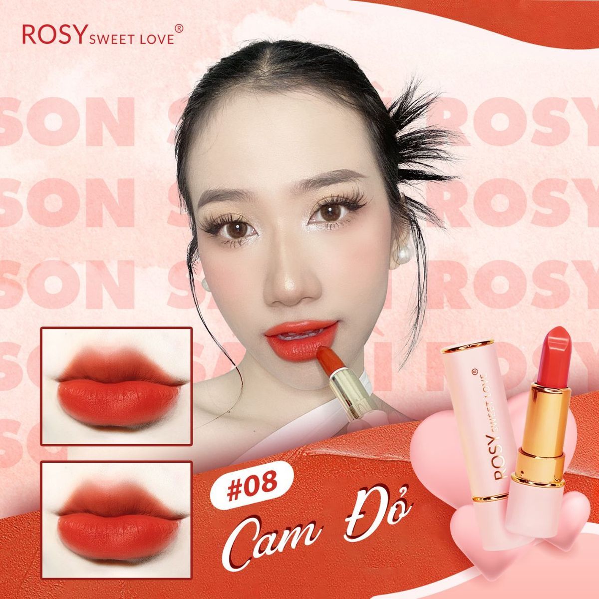 SON SÁP LÌ ROSY MÀU CAM ĐỎ TÔNG DA TRẮNG BỀN MÀU MỀM MÔI SON SÁP LÌ ROSY MÀU CAM ĐỎ TÔNG DA TRẮNG BỀN MÀU MỀM MÔI