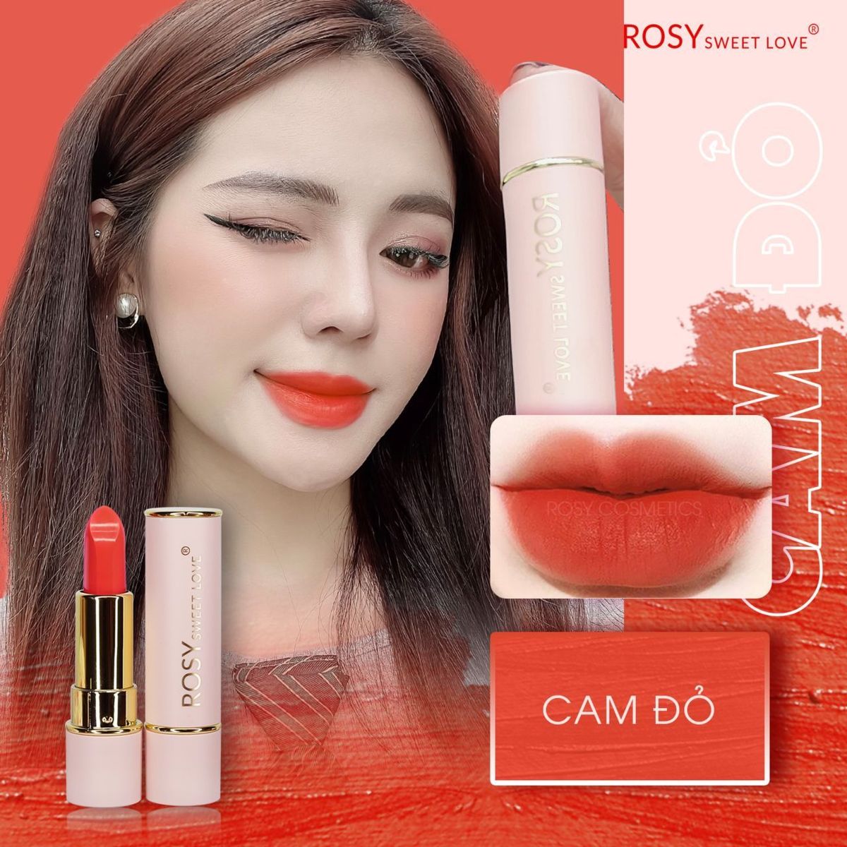 SON SÁP LÌ ROSY MÀU CAM ĐỎ TÔNG DA TRẮNG BỀN MÀU MỀM MÔI SON SÁP LÌ ROSY MÀU CAM ĐỎ TÔNG DA TRẮNG BỀN MÀU MỀM MÔI
