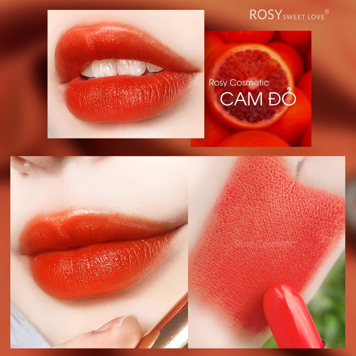 SON SÁP LÌ ROSY MÀU CAM ĐỎ TÔNG DA TRẮNG BỀN MÀU MỀM MÔI SON SÁP LÌ ROSY MÀU CAM ĐỎ TÔNG DA TRẮNG BỀN MÀU MỀM MÔI