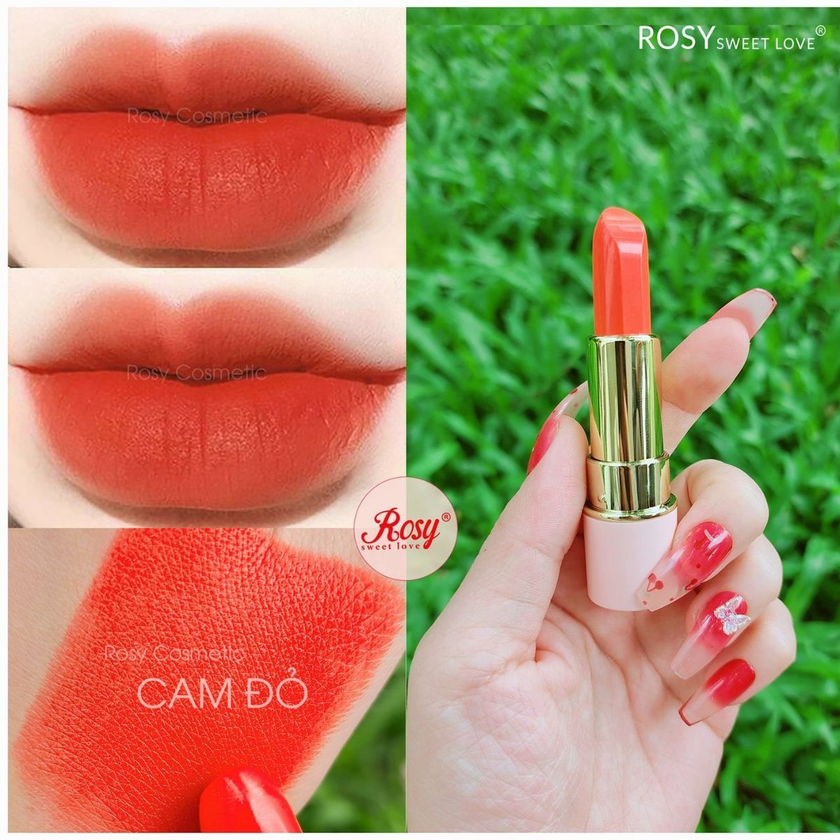 SON SÁP LÌ ROSY MÀU CAM ĐỎ TÔNG DA TRẮNG BỀN MÀU MỀM MÔI SON SÁP LÌ ROSY MÀU CAM ĐỎ TÔNG DA TRẮNG BỀN MÀU MỀM MÔI