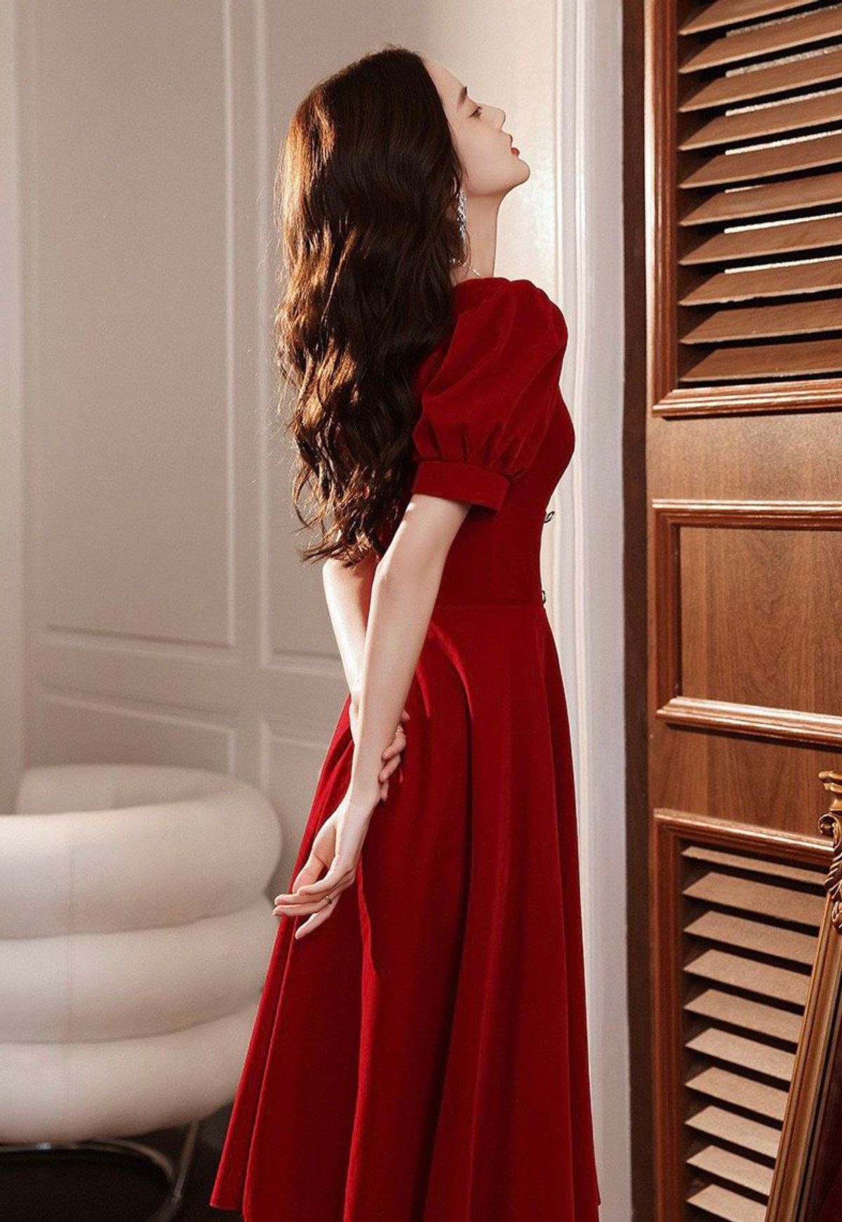 ĐẦM XÒE ĐỎ TAY PHỒNG PHỤ KIỆN NƠ – DT1706 ĐẦM XÒE ĐỎ TAY PHỒNG PHỤ KIỆN NƠ – DT1706