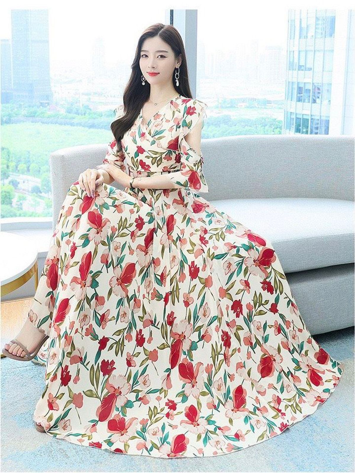 ĐẦM XÒE HOA TAY BÈO CUT OUT – DT1715 ĐẦM XÒE HOA TAY BÈO CUT OUT – DT1715