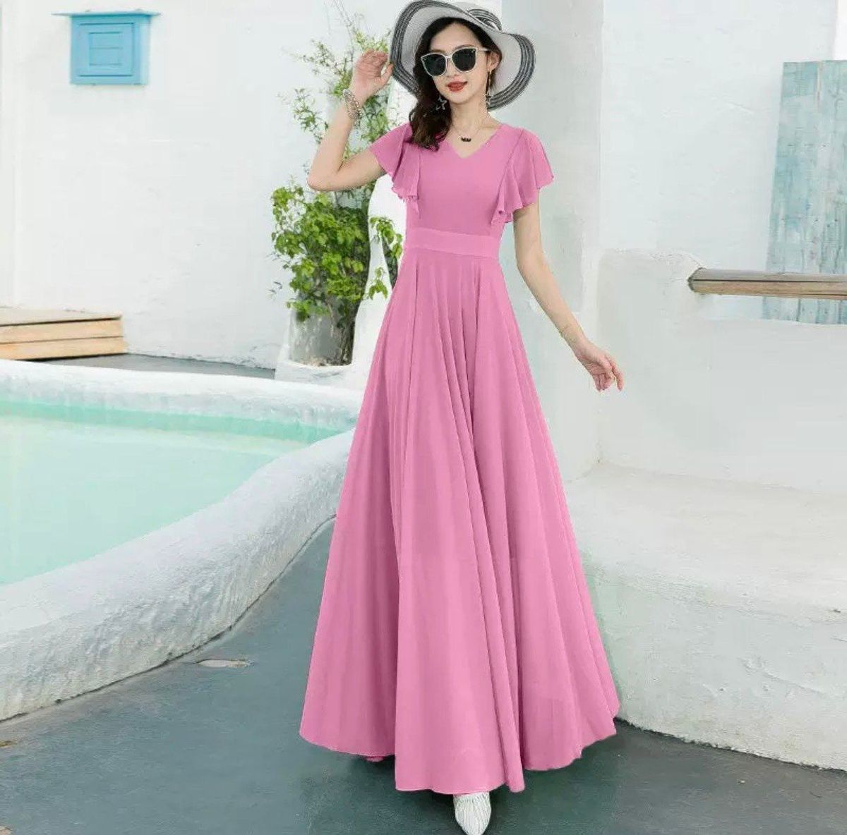 ĐẦM MAXI CỔ V CÁNH TIÊN - DT1725 ĐẦM MAXI CỔ V CÁNH TIÊN - DT1725