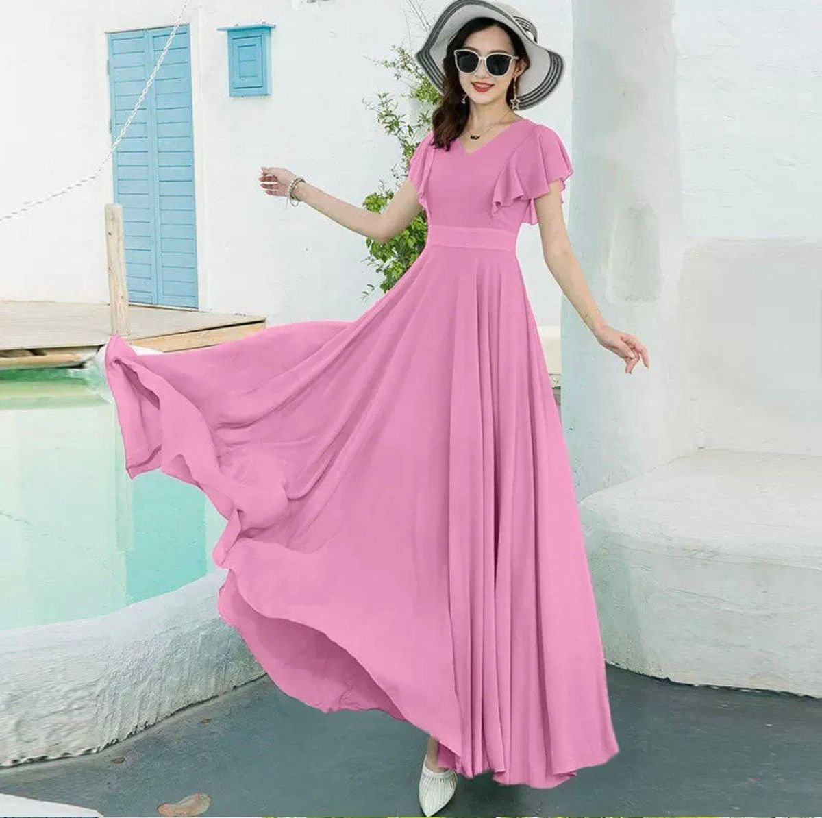 ĐẦM MAXI CỔ V CÁNH TIÊN - DT1725 ĐẦM MAXI CỔ V CÁNH TIÊN - DT1725