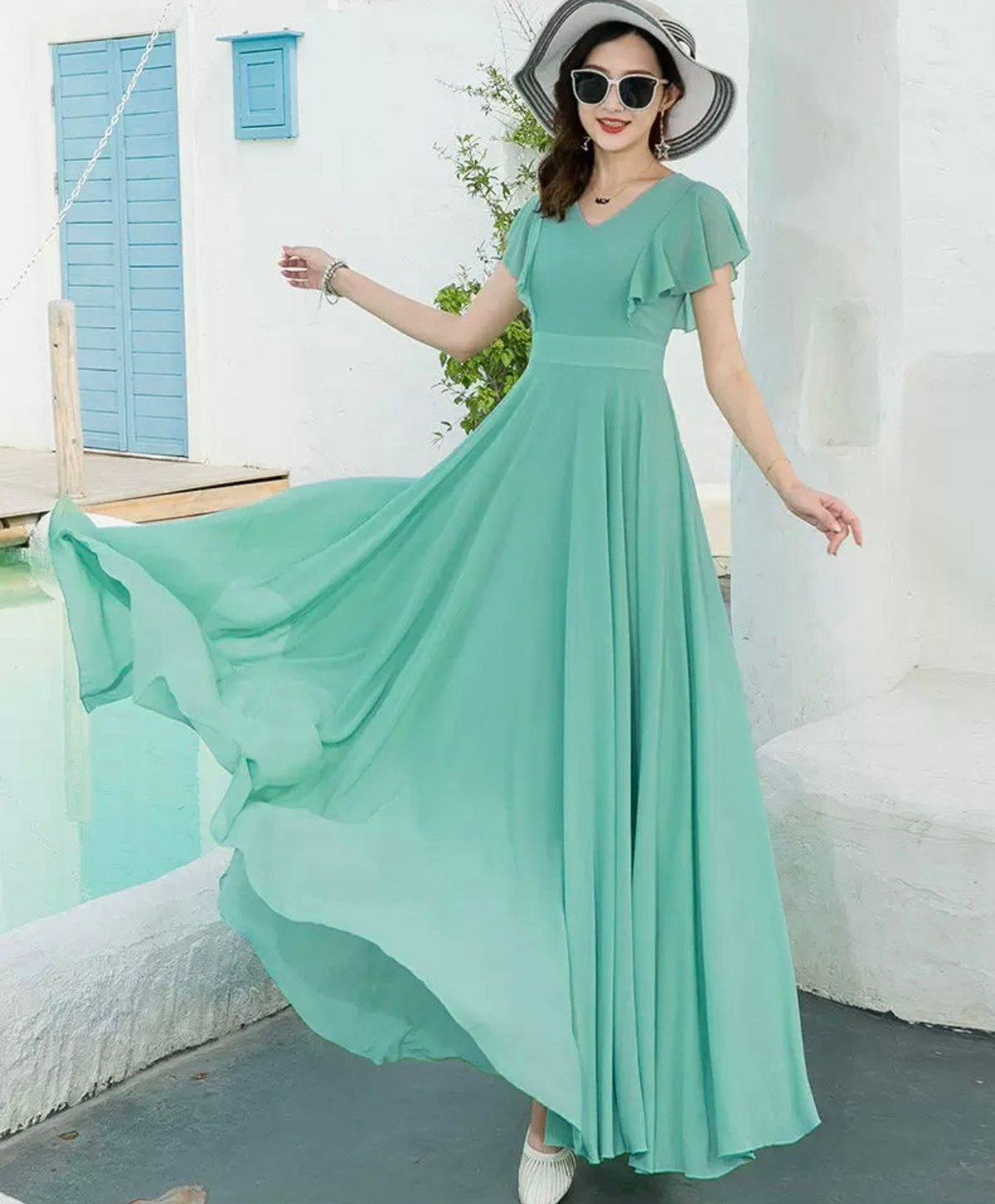 ĐẦM MAXI CỔ V CÁNH TIÊN - DT1725 ĐẦM MAXI CỔ V CÁNH TIÊN - DT1725