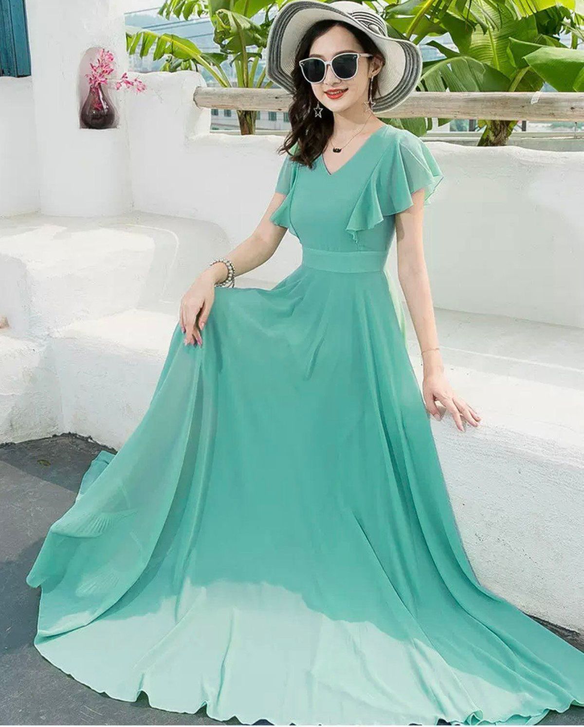 ĐẦM MAXI CỔ V CÁNH TIÊN - DT1725 ĐẦM MAXI CỔ V CÁNH TIÊN - DT1725