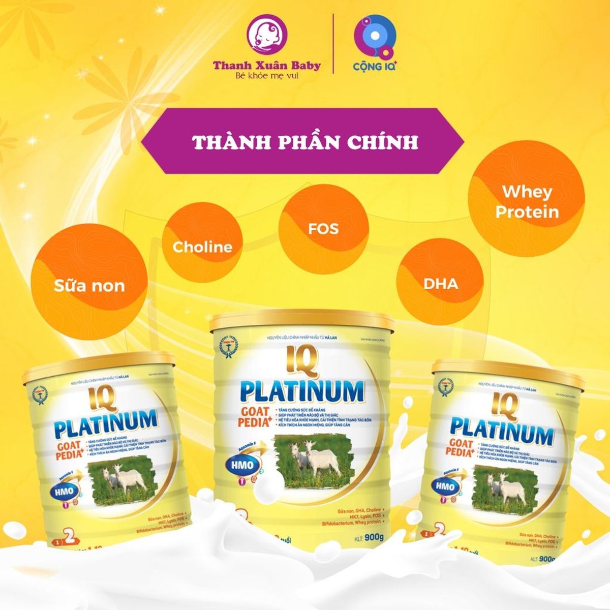 Sữa bột IQ Platinum Goat Pedia+ sữa dê cải thiện biếng ăn hỗ trợ tăng cân 900g - Thanh Xuân Baby Sữa bột IQ Platinum Goat Pedia+ sữa dê cải thiện biếng ăn hỗ trợ tăng cân 900g - Thanh Xuân Baby