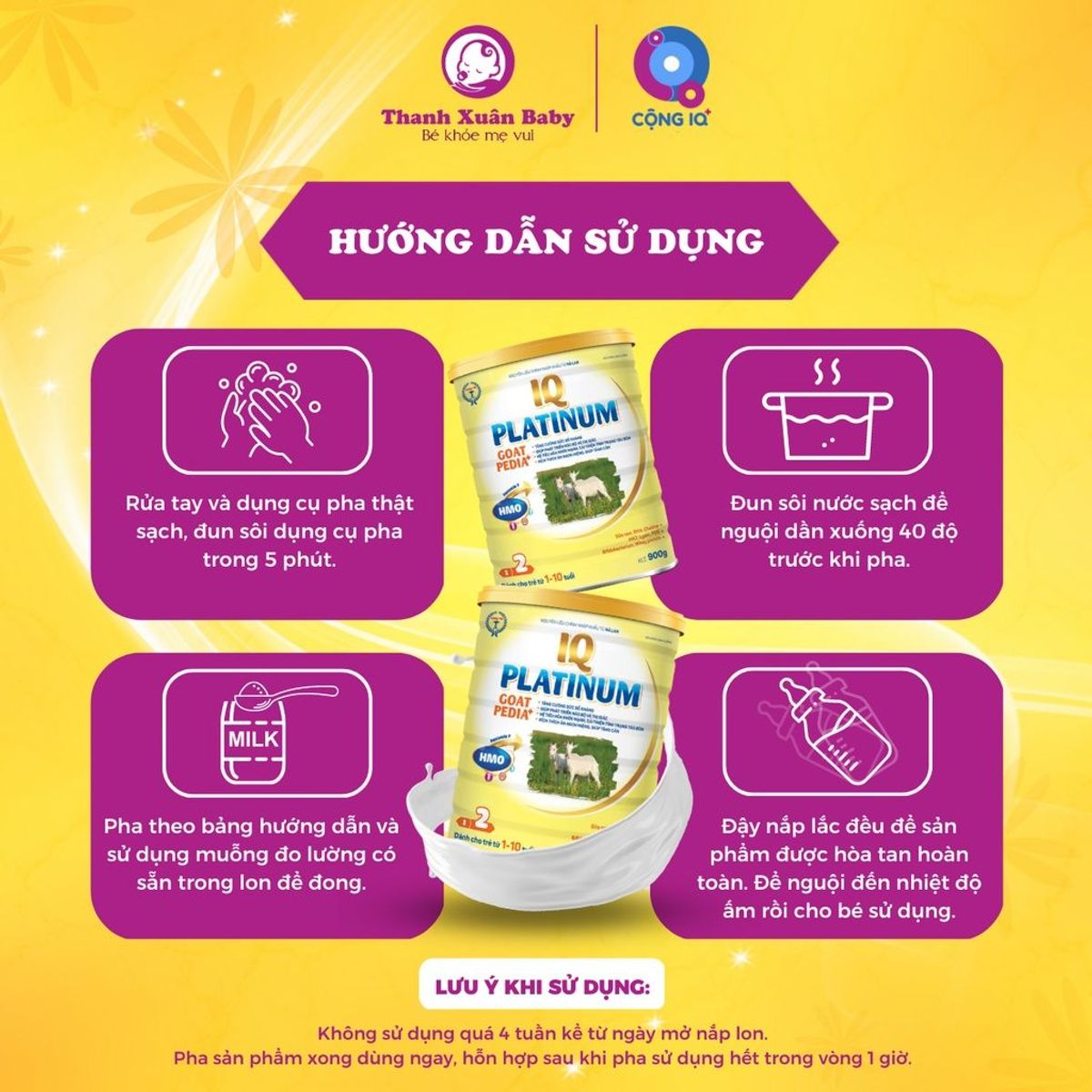 Sữa bột IQ Platinum Goat Pedia+ sữa dê cải thiện biếng ăn hỗ trợ tăng cân 900g - Thanh Xuân Baby Sữa bột IQ Platinum Goat Pedia+ sữa dê cải thiện biếng ăn hỗ trợ tăng cân 900g - Thanh Xuân Baby