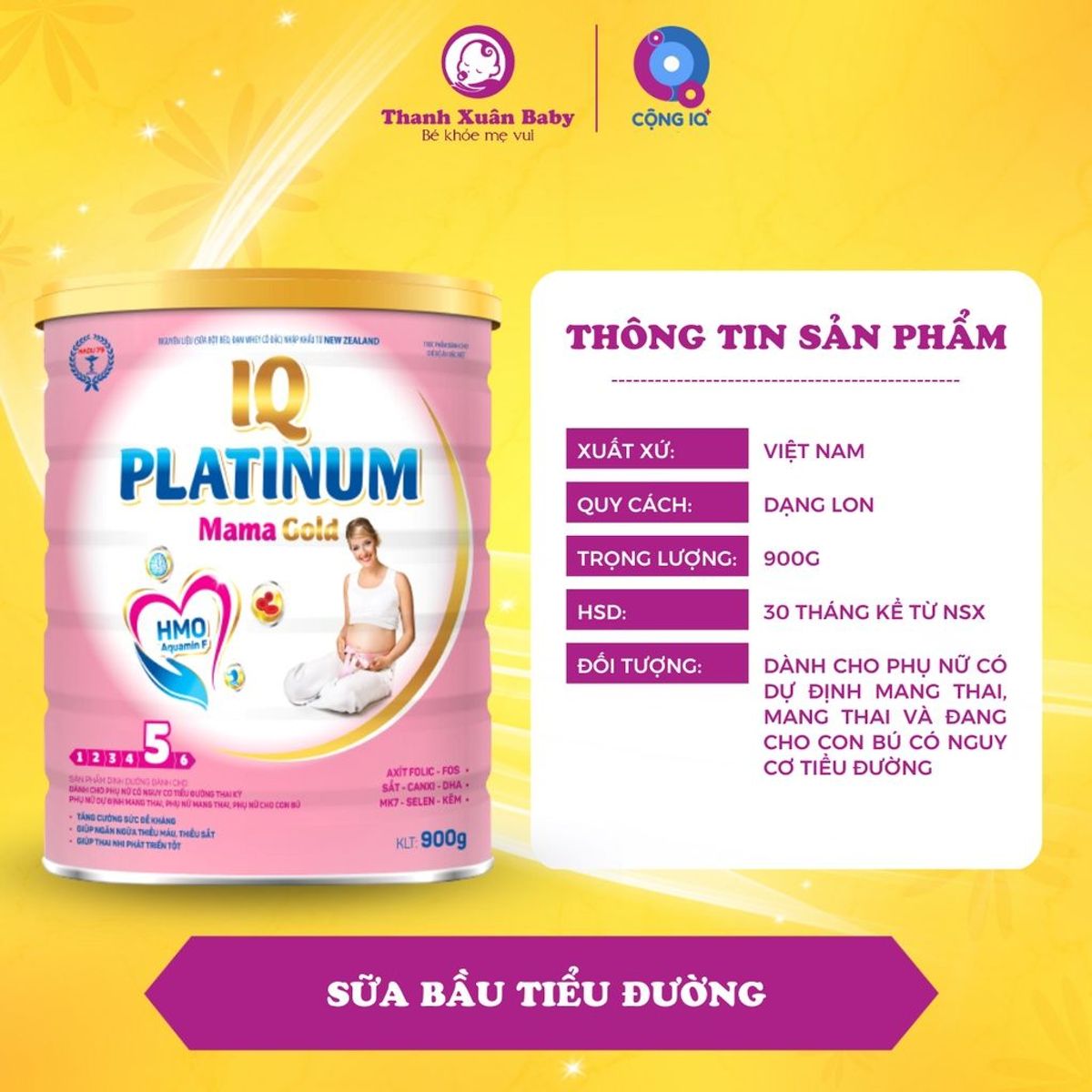 Sữa bầu tiểu đường IQ Platinum Mama cho phụ nữ mang thai và sau sinh 900g - Thanh Xuân Baby Sữa bầu tiểu đường IQ Platinum Mama cho phụ nữ mang thai và sau sinh 900g - Thanh Xuân Baby