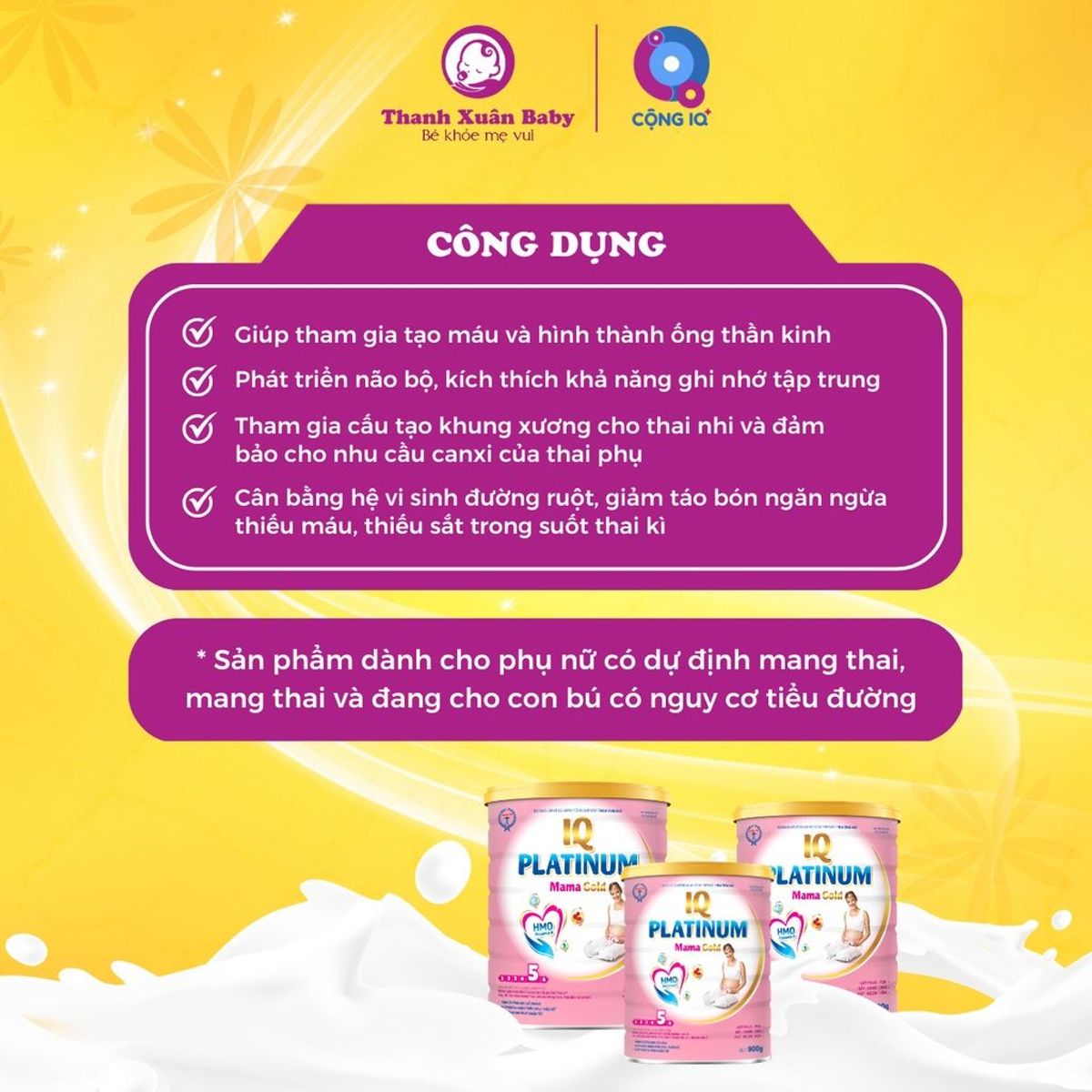 Sữa bầu tiểu đường IQ Platinum Mama cho phụ nữ mang thai và sau sinh 900g - Thanh Xuân Baby Sữa bầu tiểu đường IQ Platinum Mama cho phụ nữ mang thai và sau sinh 900g - Thanh Xuân Baby