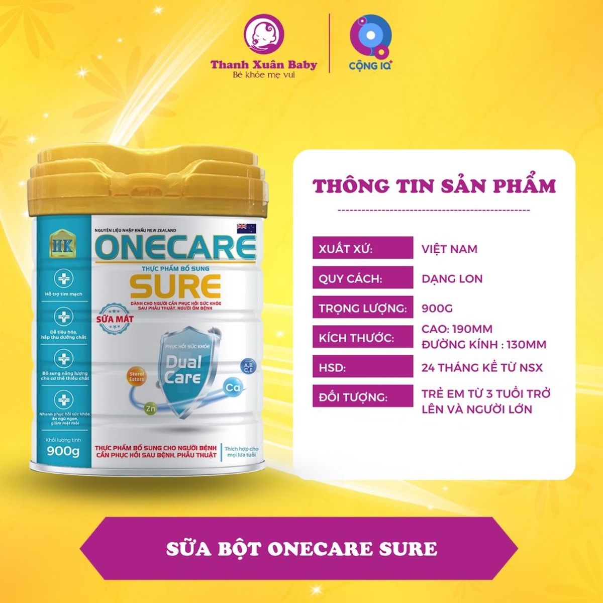 Sữa bột Onecare Sure bổ sung dinh dưỡng chăm sóc sức khỏe toàn diện 900g - Thanh Xuân Baby Sữa bột Onecare Sure bổ sung dinh dưỡng chăm sóc sức khỏe toàn diện 900g - Thanh Xuân Baby